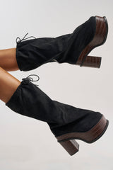 AZALEA WANG LESLIE BLACK CROC PLATFORM SLOUCHY BOOT