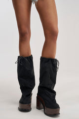AZALEA WANG LESLIE BLACK CROC PLATFORM SLOUCHY BOOT