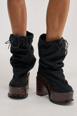 AZALEA WANG LESLIE BLACK CROC PLATFORM SLOUCHY BOOT