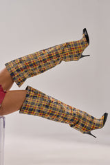 AZALEA WANG LOCHANA MULTI YELLOW PLAID FLANNEL SEXY BOOT
