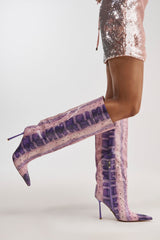 AZALEA WANG MADEYE PURPLE SNAKE KNEE HIGH STILETTO BOOT