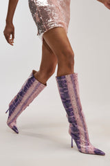 AZALEA WANG MADEYE PURPLE SNAKE KNEE HIGH STILETTO BOOT