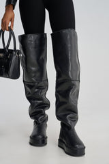 AZALEA WANG MARLOW BLACK PU FLATFORM OVER THE KNEE BOOT