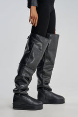 AZALEA WANG MARLOW BLACK PU FLATFORM OVER THE KNEE BOOT