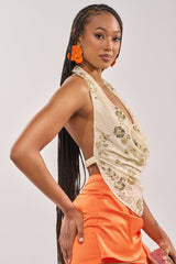 JULIE BABY YELLOW HALTER TOP WITH SEQUIN