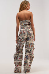 NO ONE LIKE ME CARD PRINT CARGO JUMPSUIT