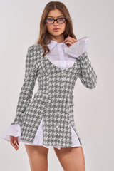 TALIA TWEED LONG SLEEVE COLLARED DRESS