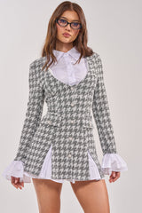 TALIA TWEED LONG SLEEVE COLLARED DRESS
