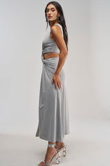 FIND ME IN THE PENTHOUSE MAXI DRESS IN HEATHER GREY