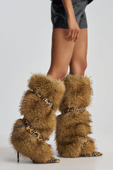 AZALEA WANG NIRA LEOPARD FUR STILETTO BOOT