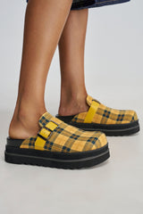 AZALEA WANG OBLIQUE YELLOW PLAID PLATFORM CLOG