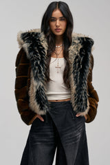 PORTIA HOODED FAUX FUR BOMBER