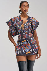 HOUSE OF CARDS MINI DRESS IN BLACK MULTI