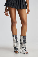 AKIRA SCREENKISS NEWSPAPER PRINT STILETTO BOOTIE