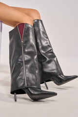 AKIRA GOLD SHAQUILLE BLACK PU STILETTO BOOT