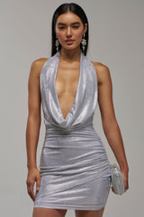DONT PLAY WITH ME RHINESTONE MINI DRESS IN SILVER