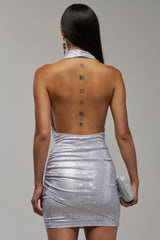 DONT PLAY WITH ME RHINESTONE MINI DRESS IN SILVER