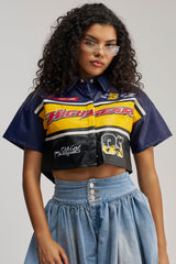 HIGH GEAR FAUX LEATHER SHORT SLEEVE BUTTON DOWN