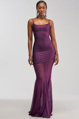 SHOW A LITTLE LEG RHINESTONE MAXI DRESS IN PLUM