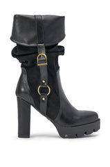 AZALEA WANG STREAMWOOD BLACK FAUX SUEDE BLOCK SLOUCHY BOOTIE