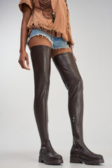 AZALEA WANG SURGICAL NEW THIGH HIGH STRETCH PU FLAT BOOT