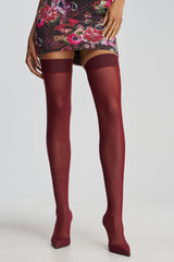 AZALEA WANG TATIENNE BURGUNDY MESH STILETTO BOOT
