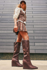 AZALEA WANG THAUMUS BROWN LACE UP WEDGE BOOT