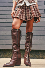 AZALEA WANG THAUMUS BROWN LACE UP WEDGE BOOT