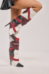 AKIRA GOLD VESSAE PATCHWORK STILETTO BOOT