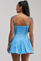 SWEET HEAT POPLIN MINI DRESS IN LIGHT BLUE