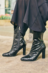 AZALEA WANG WINGROVE BLACK BLOCK HEEL CROCODILE BOOTIE
