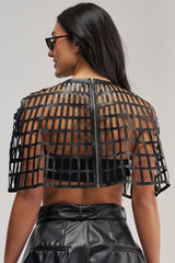 DELICATE FLOWER PU CAPE TOP