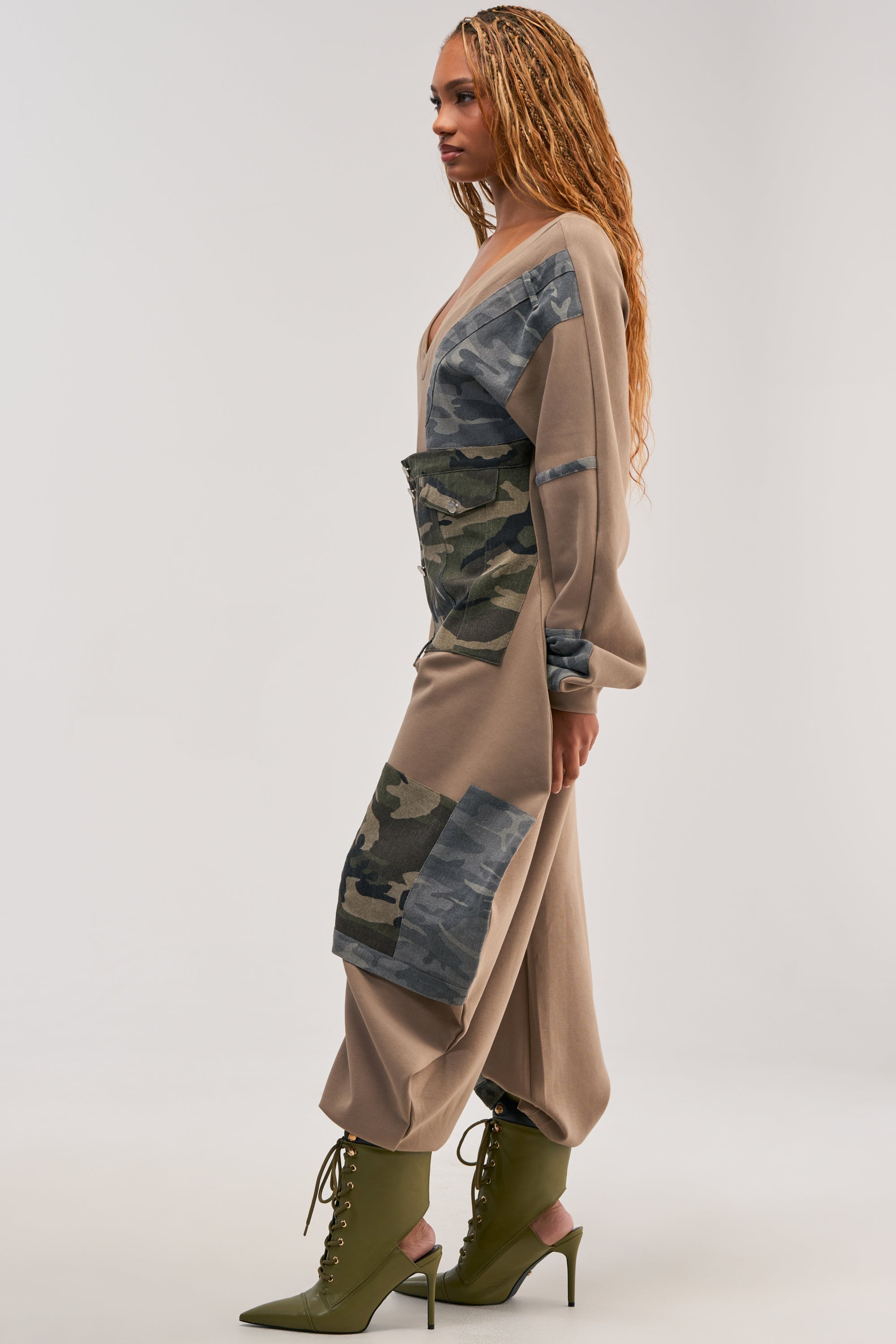 COMFY COZY PATCHWORK JUMPSUIT IN CAMO