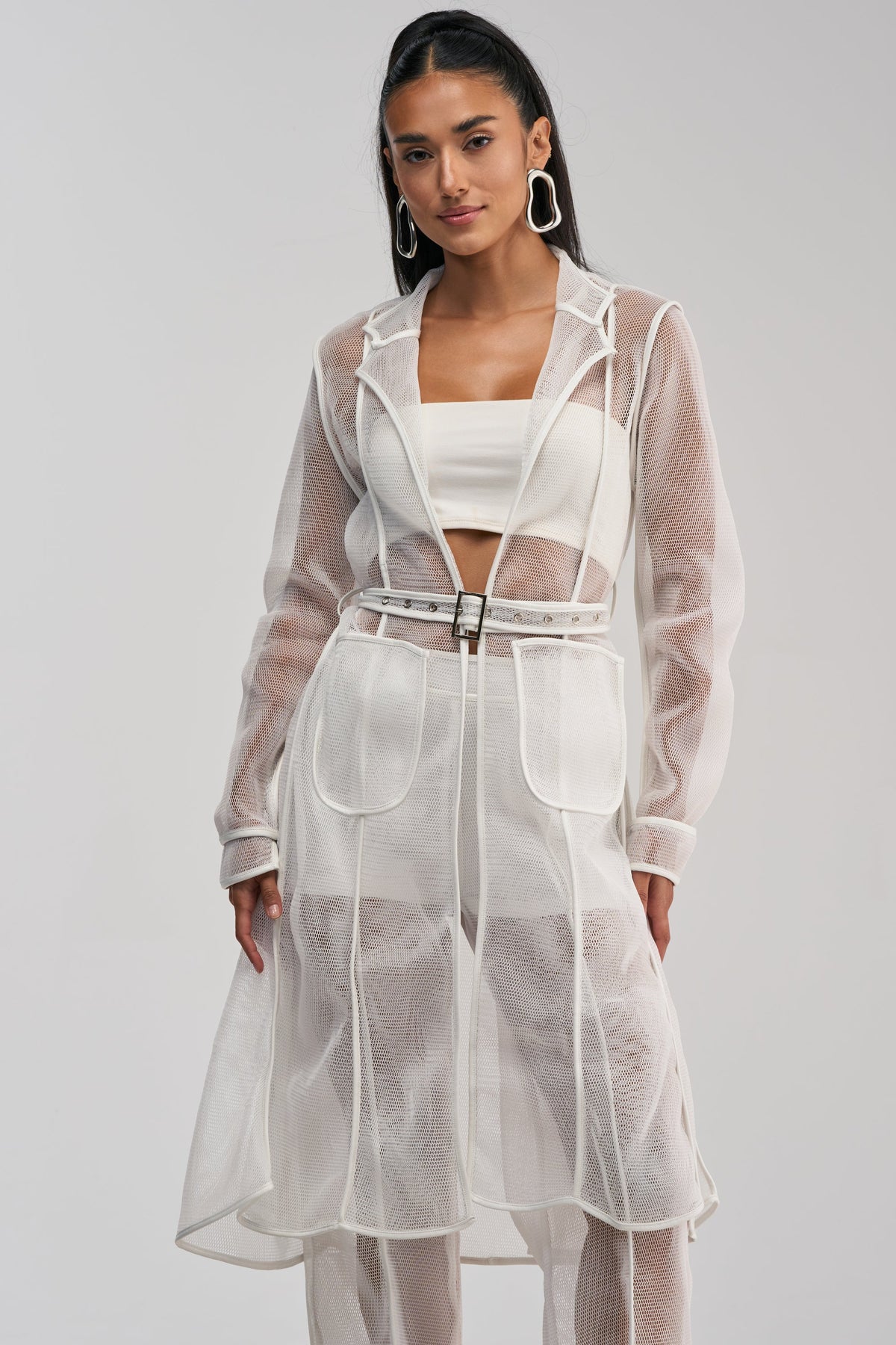 ONE TO WATCH MESH TRENCH IN WHITE