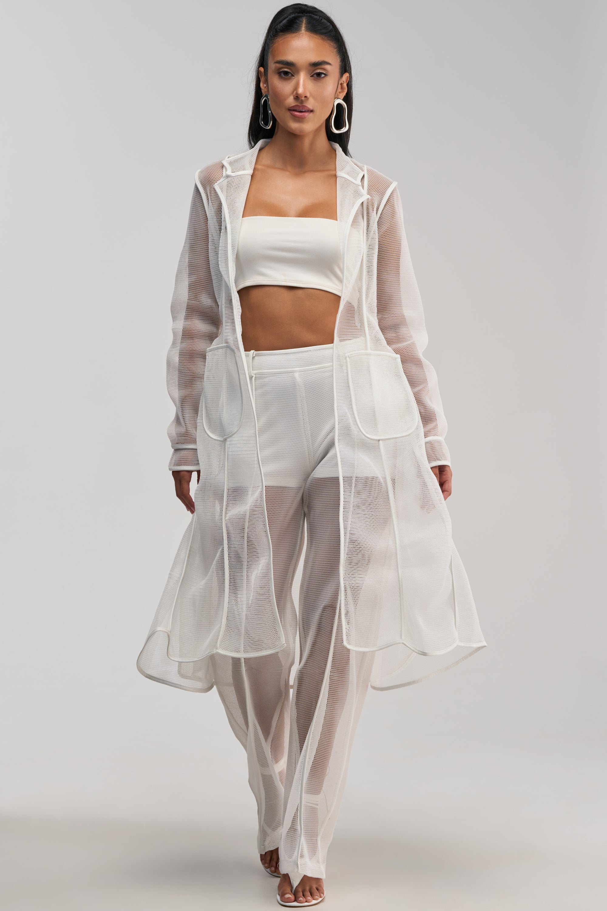 ONE TO WATCH MESH TRENCH IN WHITE