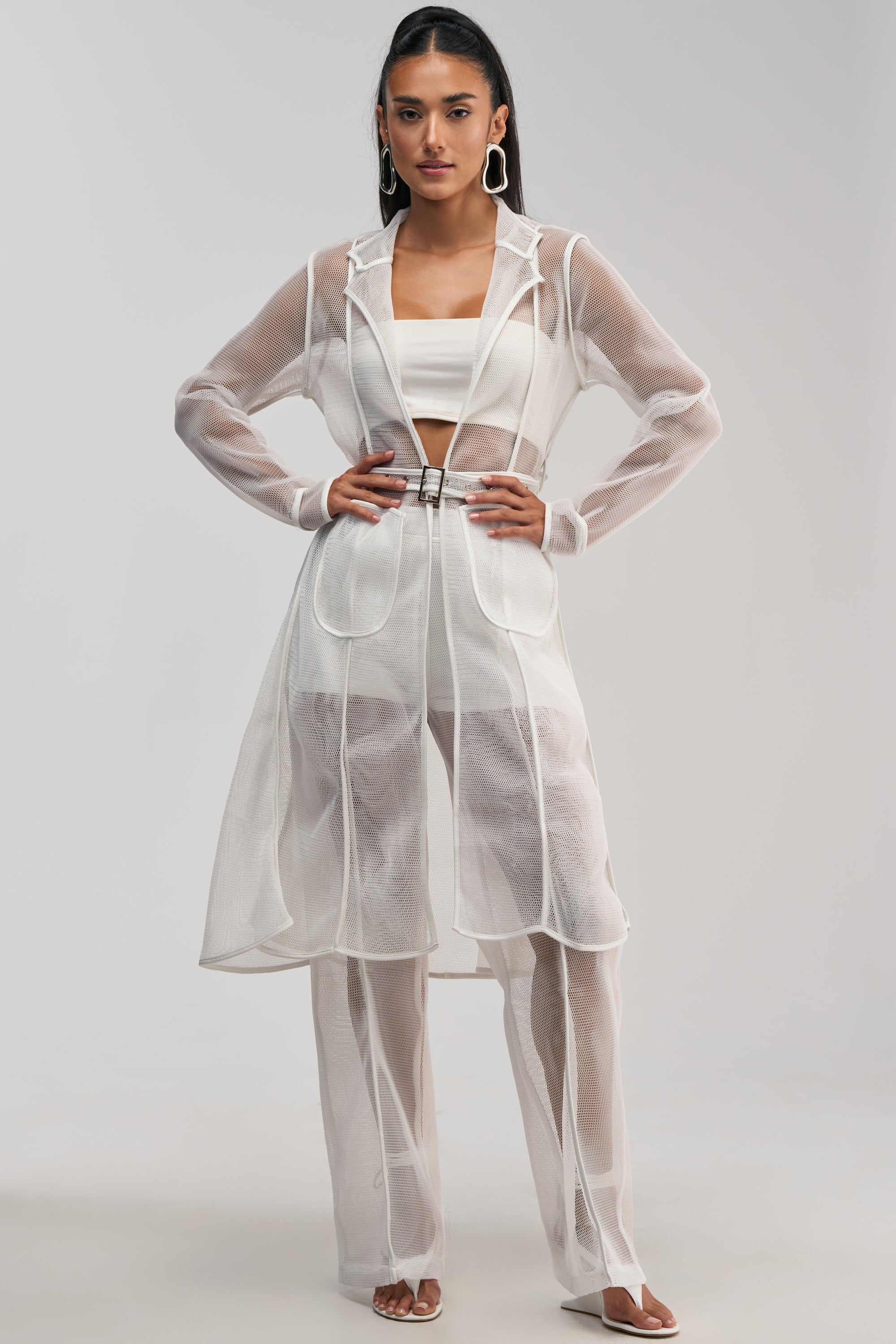 ONE TO WATCH MESH TRENCH IN WHITE