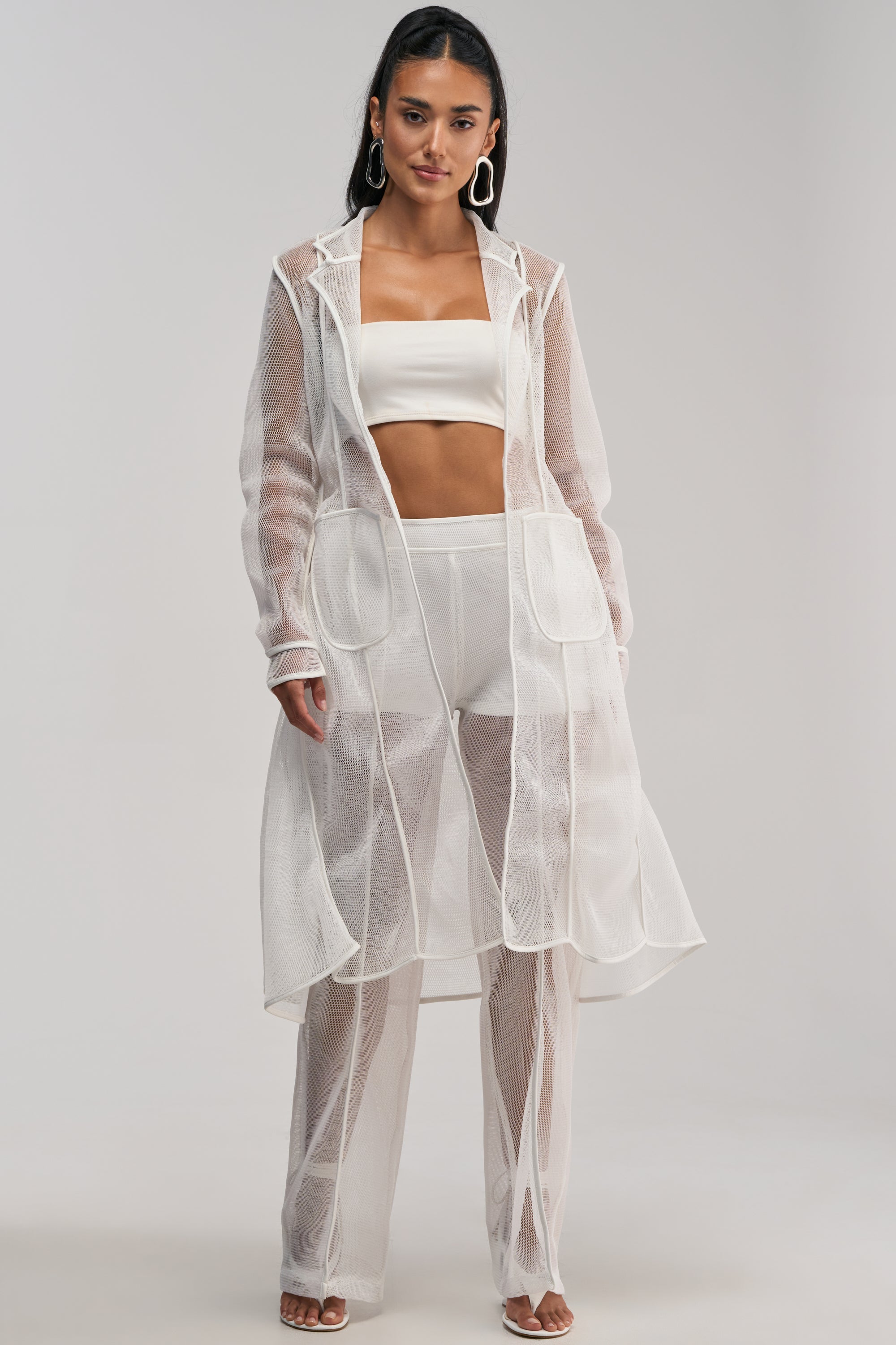 ONE TO WATCH MESH TRENCH IN WHITE