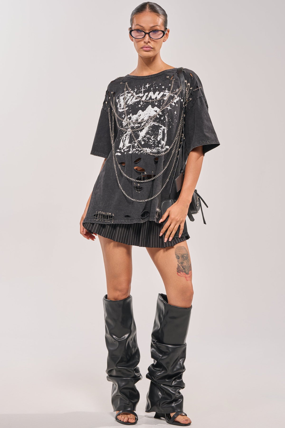 GOTH BAE OVERSIZED OPEN BACK DISTRESSED TEE