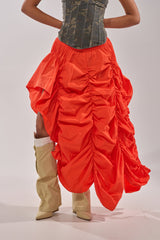 LETS CHANGE IT UP RUCHED MIDI SKIRT IN ORANGE