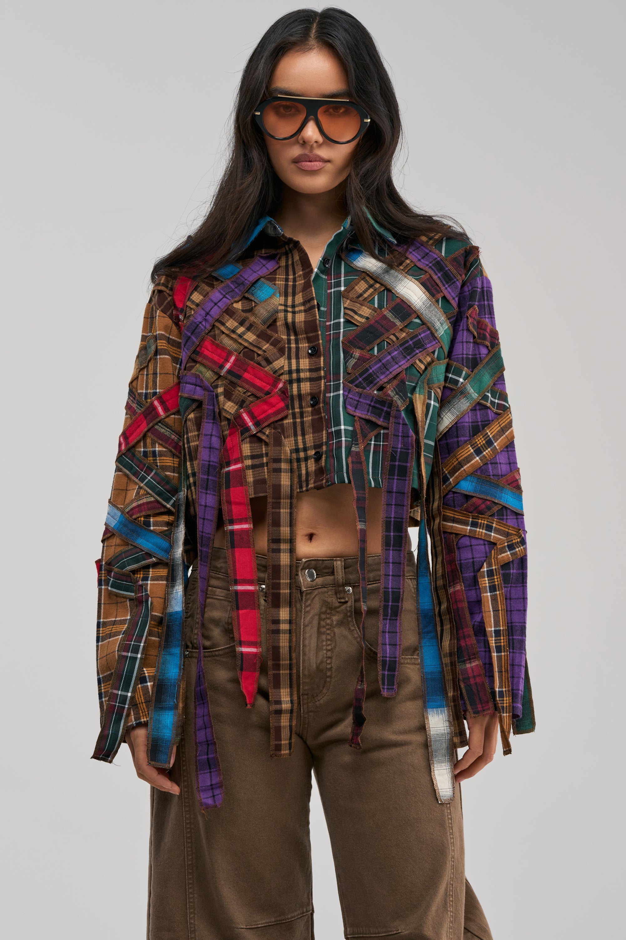 CRAZY FEELING MIXED PLAID BUTTON DOWN