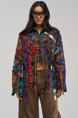 CRAZY FEELING MIXED PLAID BUTTON DOWN