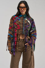 CRAZY FEELING MIXED PLAID BUTTON DOWN