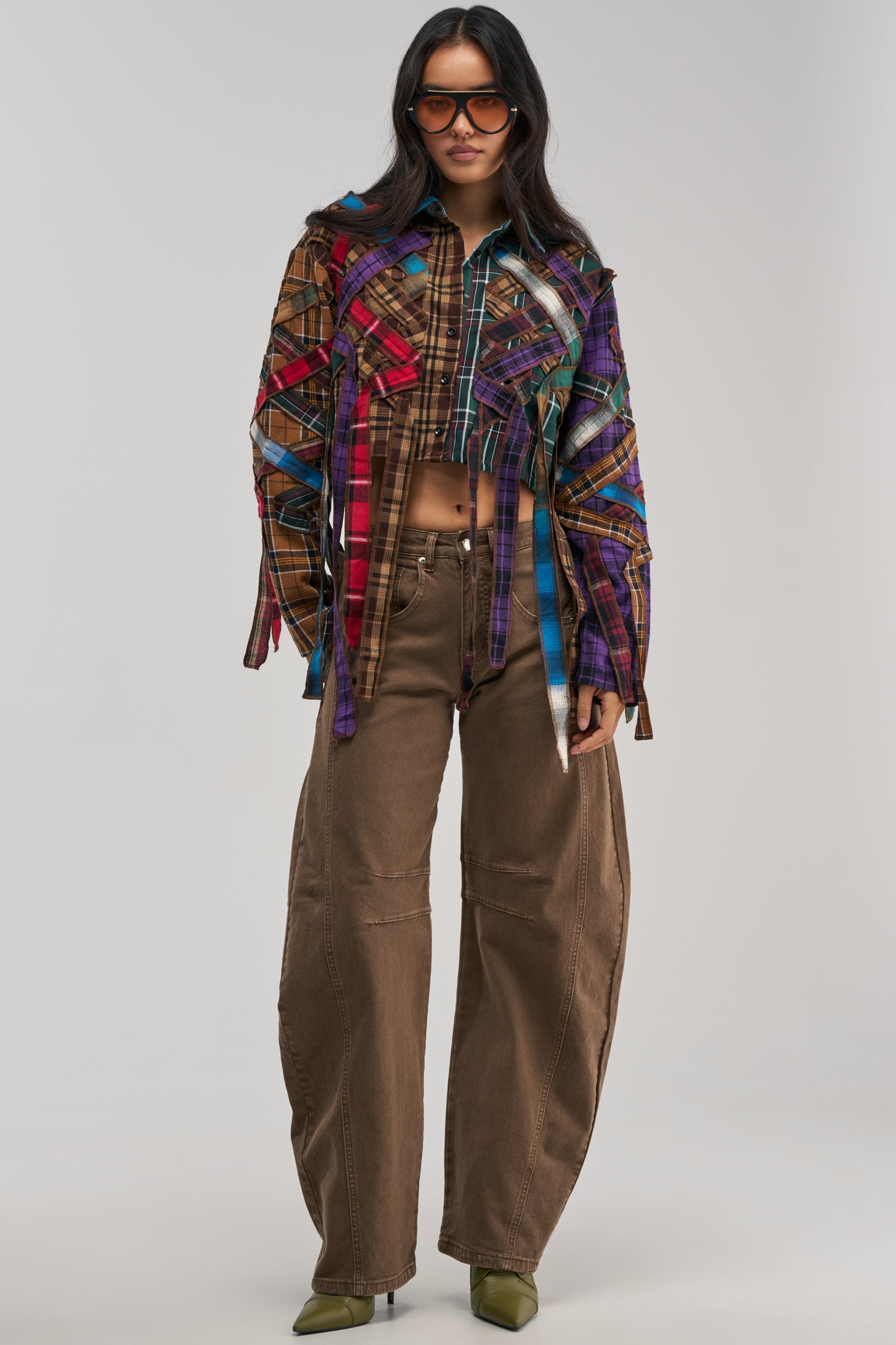 CRAZY FEELING MIXED PLAID BUTTON DOWN