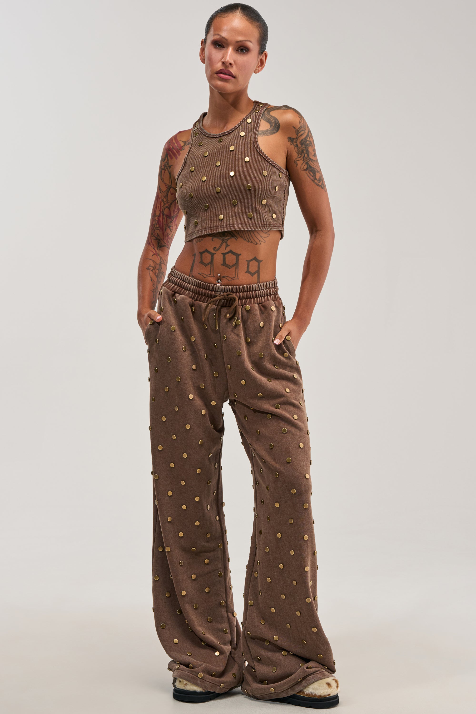 POPPING OFF WIDE LEG JOGGER IN BROWN