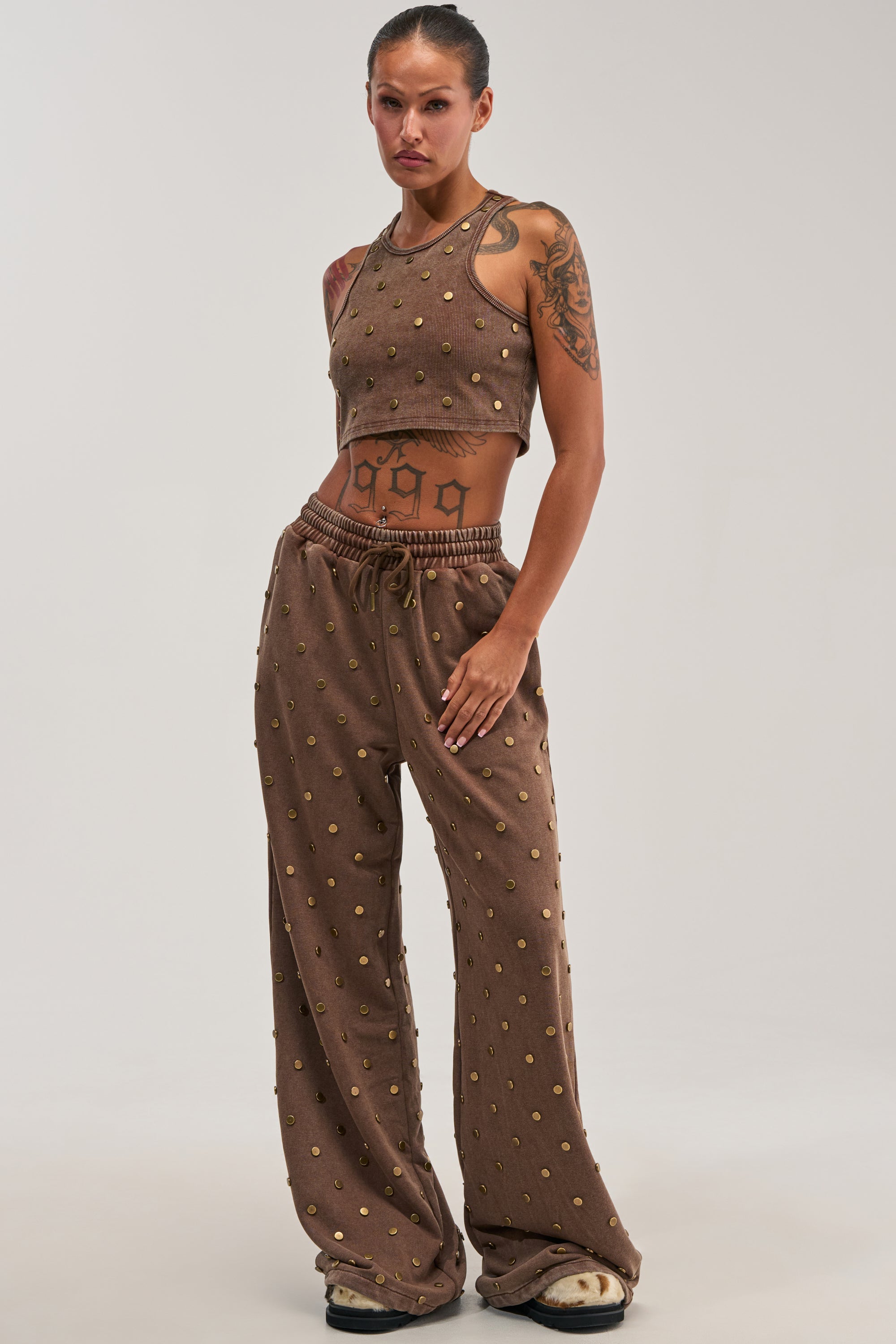 POPPING OFF WIDE LEG JOGGER IN BROWN