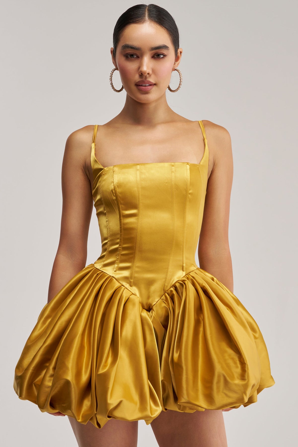 JULIET SATIN MINI DRESS IN MUSTARD