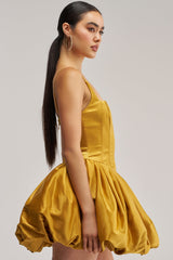 JULIET SATIN MINI DRESS IN MUSTARD