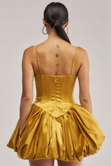 JULIET SATIN MINI DRESS IN MUSTARD