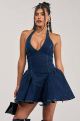 STYLE AND GRACE MINI DRESS IN DARK BLUE DENIM