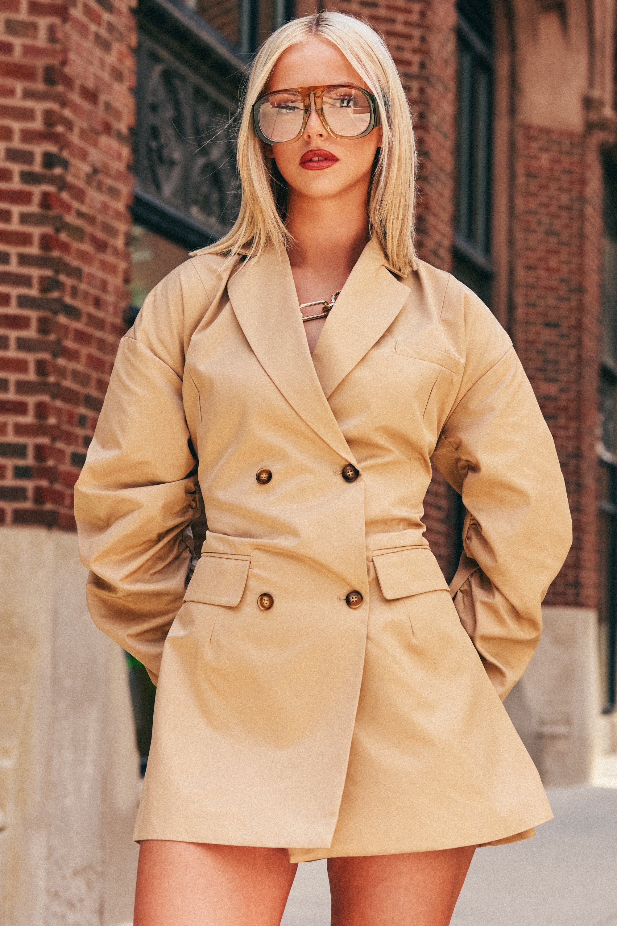 BUSINESS MEETING CHIC BLAZER DRESS AND LEG WARMER SET IN TRENCH